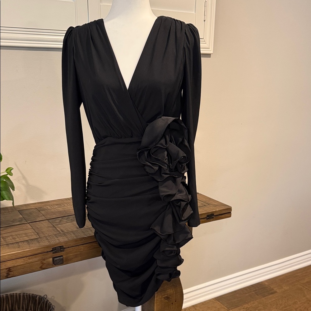 Express Black Long Sleeve Ruffle Dress